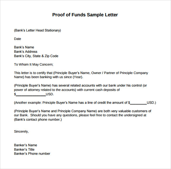 Free 6+ Sample Proof Of Funds Letter Templates In Pdf | Ms Word with regard to Proof Of Funds Letter Template