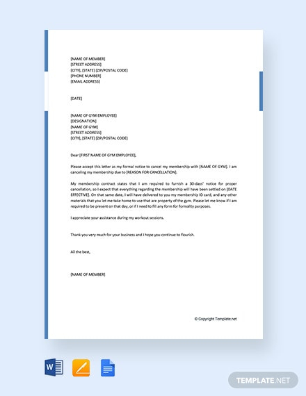 Free Gym Membership Cancellation Letter Template - Word within Gym Membership Cancellation Letter Template Free