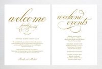 Gold Wedding Welcome Bag Note, Welcome Bag Letter, Wedding throughout Welcome Bag Letter Template