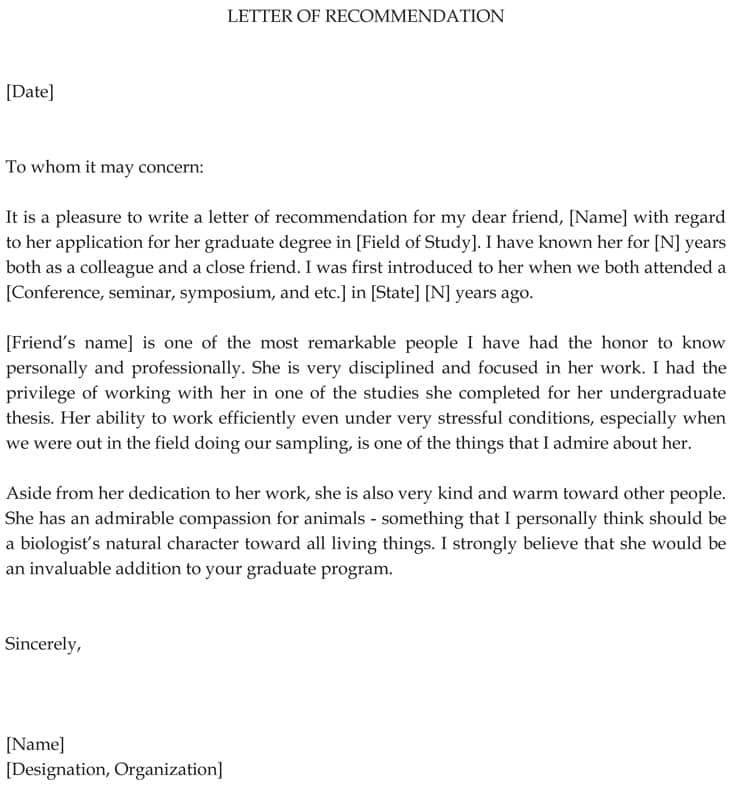 Graduate School Recommendation Letter (Sample Letters And intended for Letter Of Recommendation For Graduate School Template