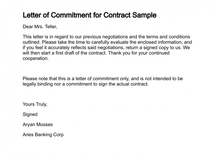 Letter Of Commitment For Contract Sample (With Images with regard to Letter Of Commitment Template