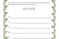 Mother's Day Acrostic Poem Activity regarding Mother&#039;s Day Letter Template