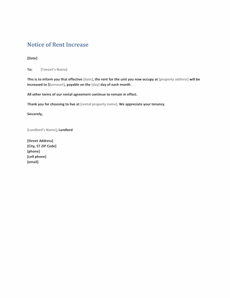 Notice Of Rent Increase (Form Letter) - Templates | Letter within Rent Increase Letter Template