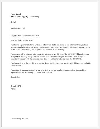 Reprimand Letter Writing Guide With Sample Template | Word intended for Letter Of Reprimand Template