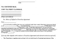 Sample Letter For Notice Of Default In Franchise Agreement with Notice Of Default Letter Template