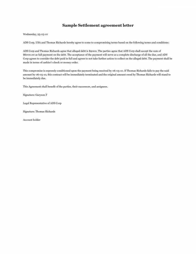 Settlement Agreement Letter Template And Loan Repayment with regard to Settlement Agreement Letter Template