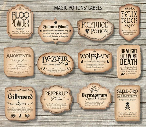 12 Harry Potter Inspired Magic Potions Labels / Printable within Harry Potter Potion Labels Templates