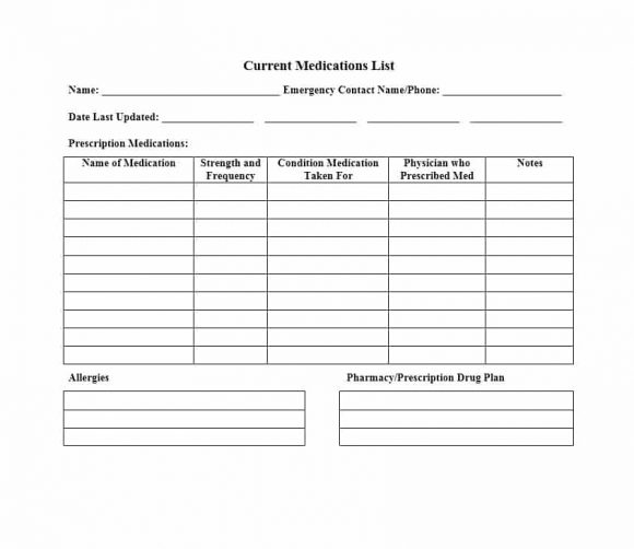 58 Medication List Templates For Any Patient [Word, Excel, Pdf] with Blank Medication List Templates