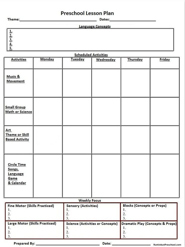 Blank Preschool Weekly Lesson Plan Template | Ders in Blank Preschool Lesson Plan Template