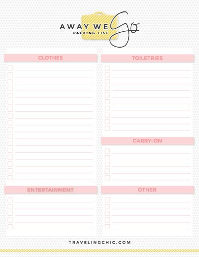 Downloadable Packing Guide For Every Trip. A Blank Packing with Blank Packing List Template