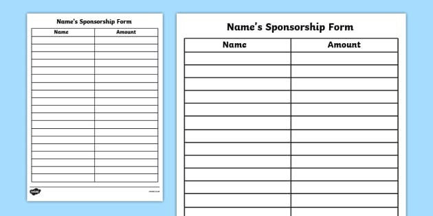 Editable Sponsorship Form Template (Teacher Made) in Blank Sponsorship Form Template