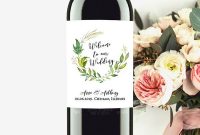Editable Text Greenery Wine Bottle Labels, Greenery Wreath in Free Wedding Wine Label Template