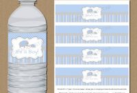 Elephant Party Water Bottle Labels – Blue Grey – Editable Template –  Downloadable Water Labels Boy Baby Shower Party Decorations Printable intended for Baby Shower Water Bottle Labels Template