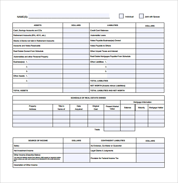 Free 14+ Personal Financial Statement Forms In Pdf with Blank Personal Financial Statement Template