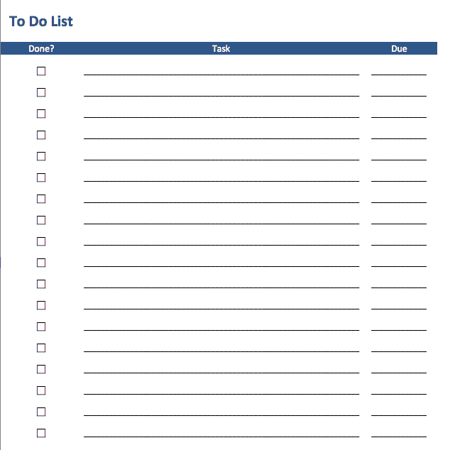 Free To Do List Templates In Excel with Blank To Do List Template