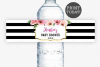 Kate Baby Shower Water Bottle Labels Template, Diy Water Labels, Spade Baby  Shower Labels, Black And White Water Wrapper, Floral Baby Shower with Diy Water Bottle Label Template