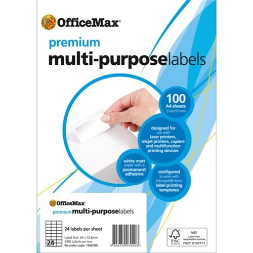 Officemax Premium Multi-Purpose Labels 64X33.8Mm L7159 White 24 Per Sheet within Office Max Label Templates