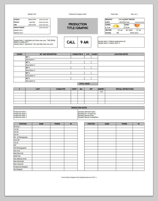Pincarrie Schnicker On Fanteseus | Film Life, Indie with regard to Blank Call Sheet Template