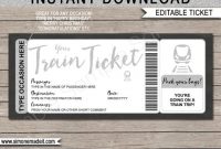 Printable Train Ticket Template Fake Boarding Pass Gift – Surprise Train  Trip Reveal – Any Occasion, Destination – Silver – Instant Download regarding Blank Train Ticket Template