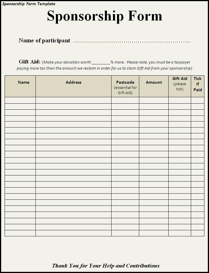 Sponsorship Form Template | Professional Word Templates inside Blank Sponsor Form Template Free