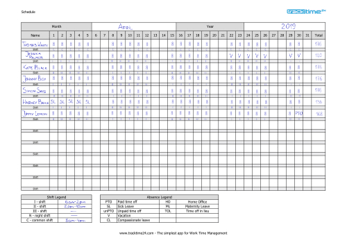 Work Schedule Template (Excel & Pdf) [Download] – Tracktime24 with ...