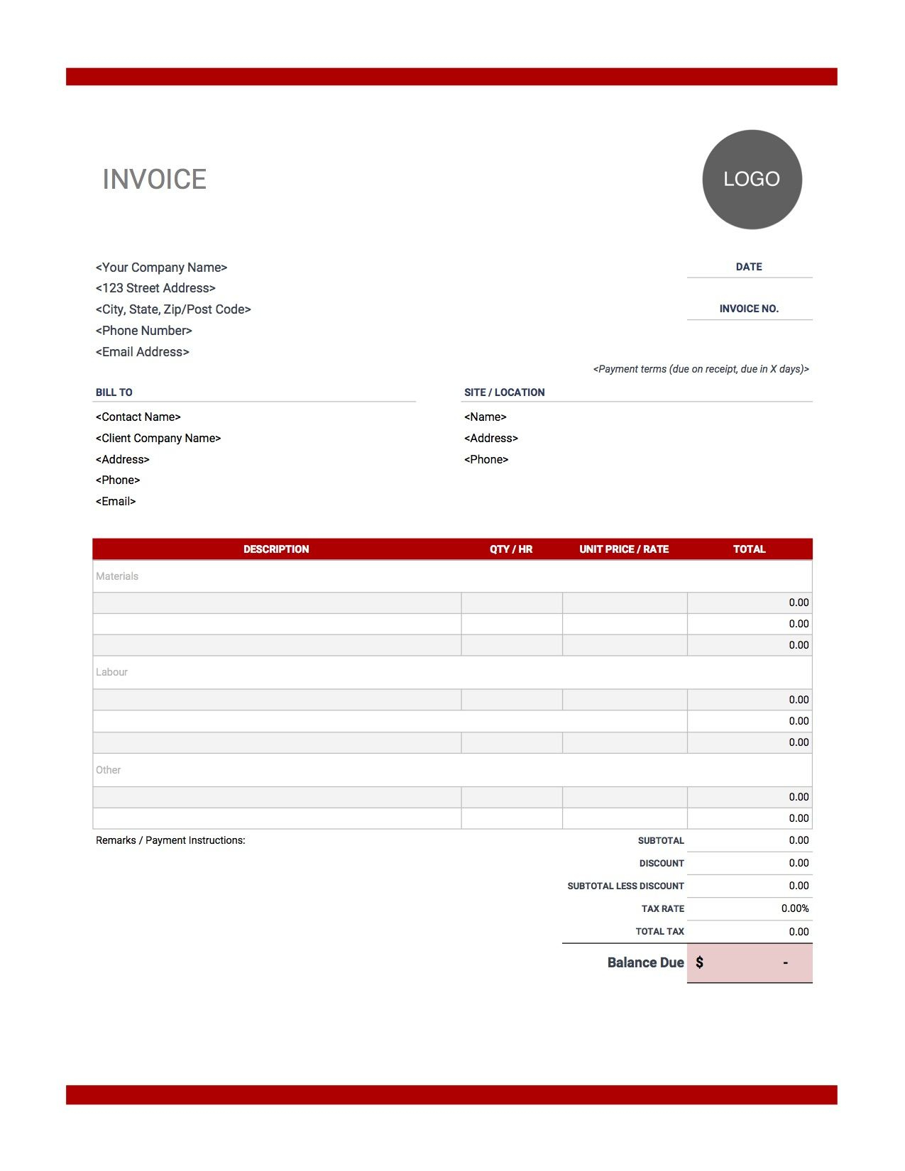 Construction Invoice Template | Invoice Simple with Time And Material Invoice Template