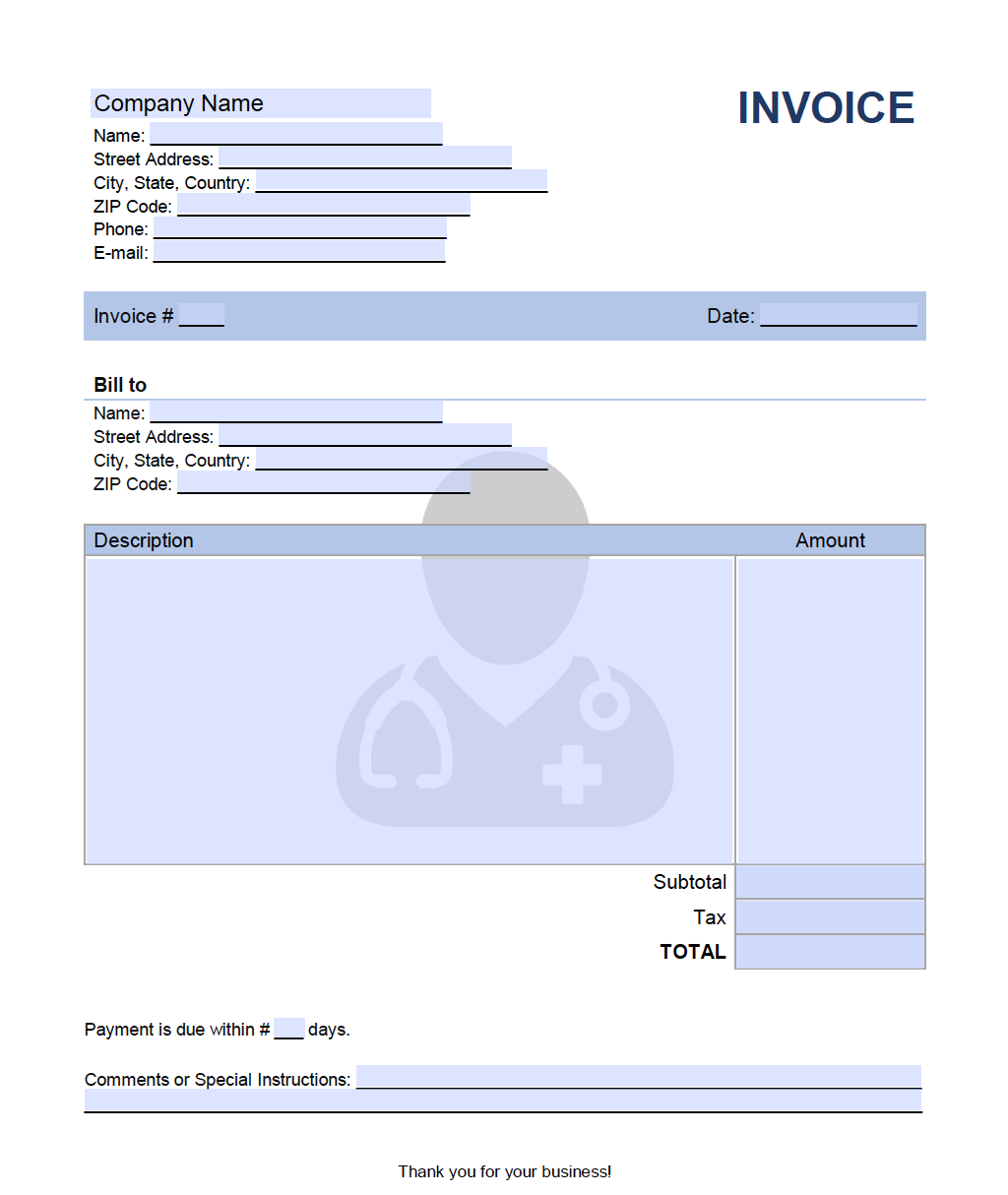 Doctor (Physician) Invoice Template - Onlineinvoice throughout Doctors Invoice Template