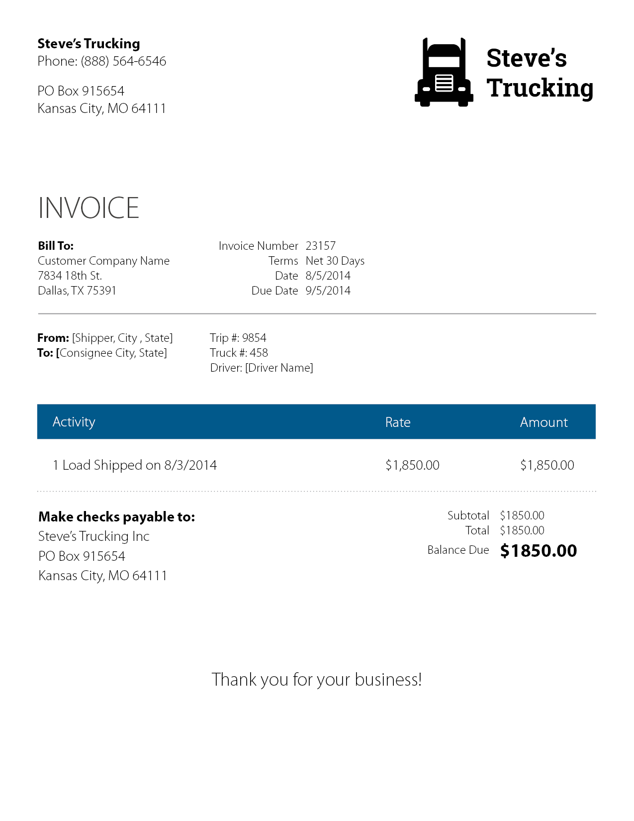 Eight Keys To A Rock-Solid Trucking Invoice | Rts Financial with regard to Trucking Company Invoice Template
