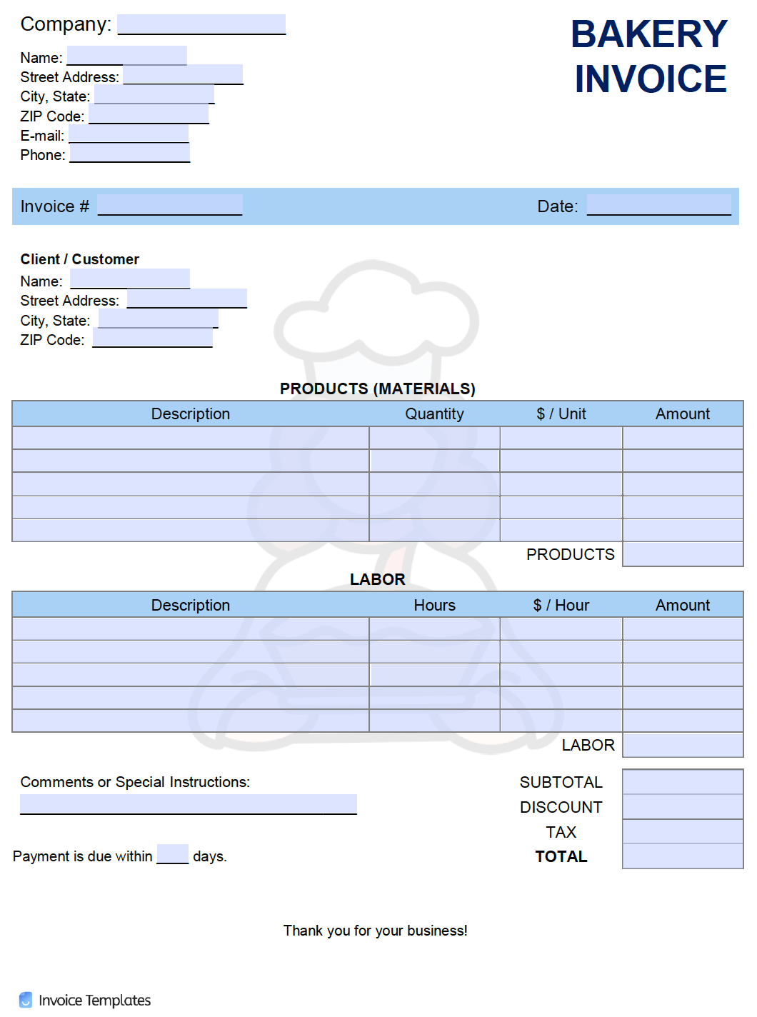 Free Bakery Invoice Template | Pdf | Word | Excel for Bakery Invoice Template