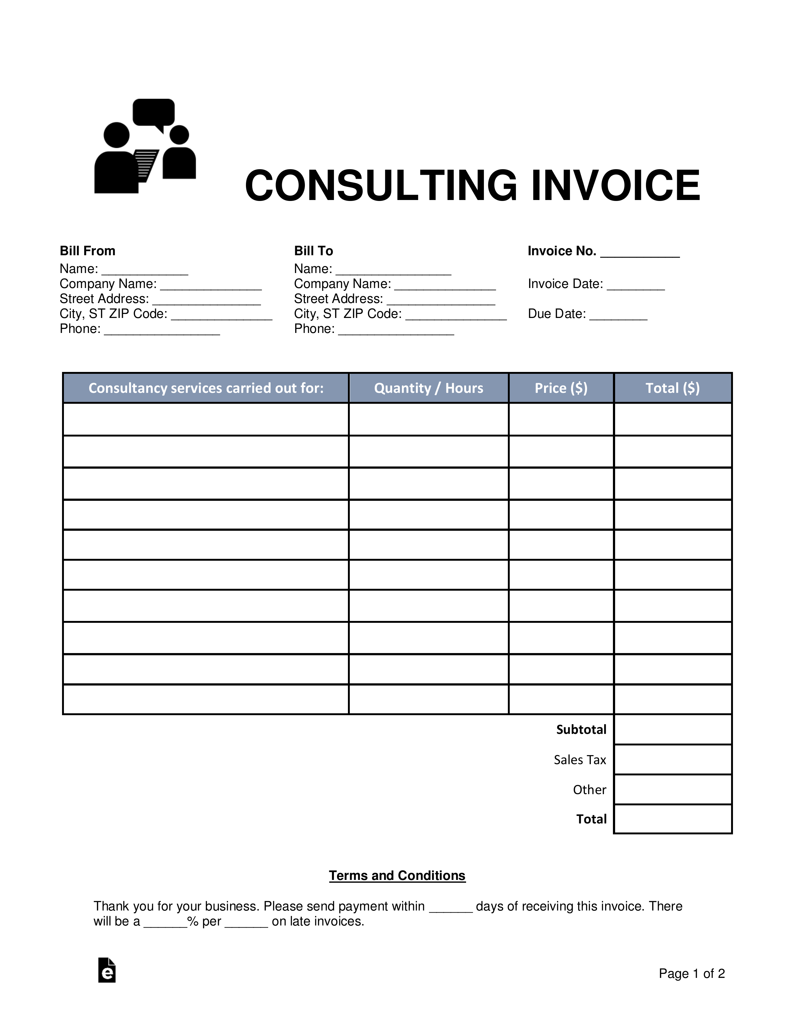 Free Consulting Invoice Template - Word | Pdf | Eforms within Free Consulting Invoice Template Word