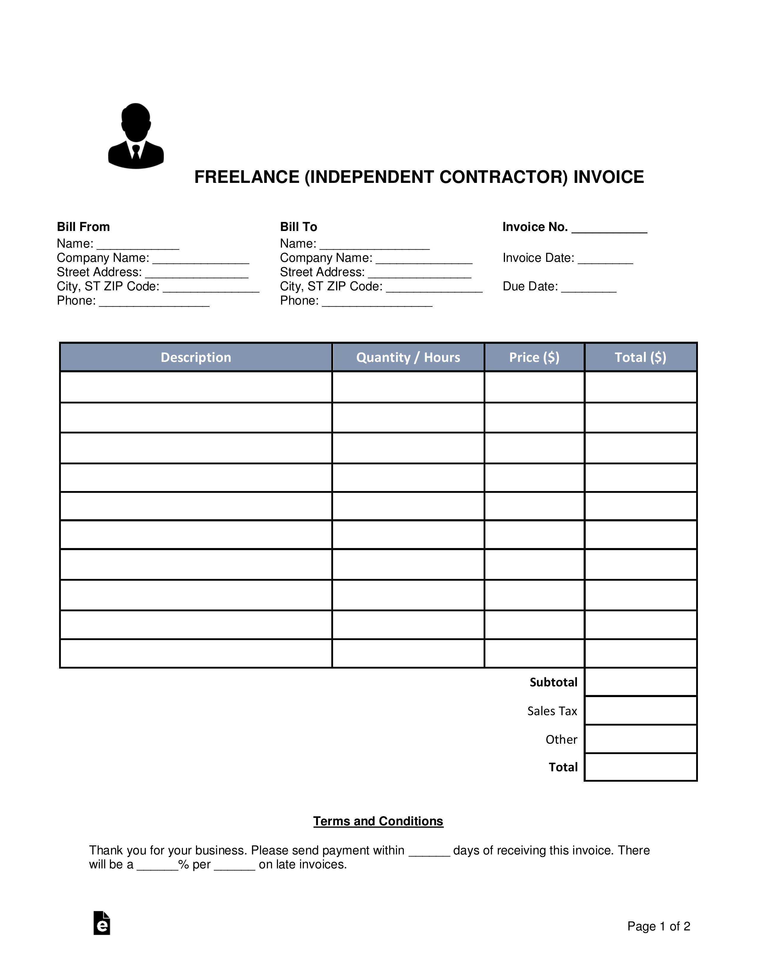 Free Freelance (Independent Contractor) Invoice Template regarding 1099 Invoice Template