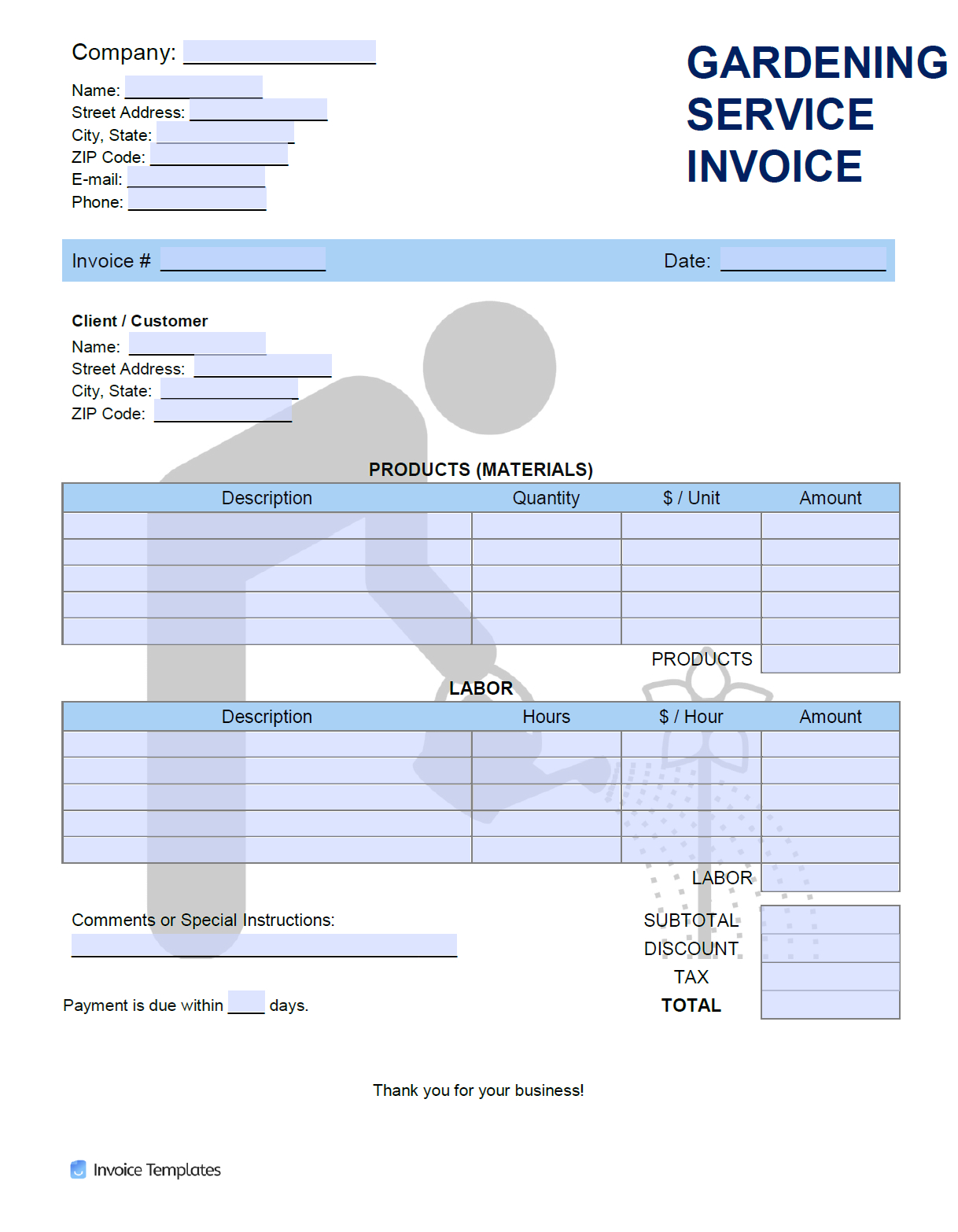Free Gardening Service Invoice Template | Pdf | Word | Excel within Gardening Invoice Template