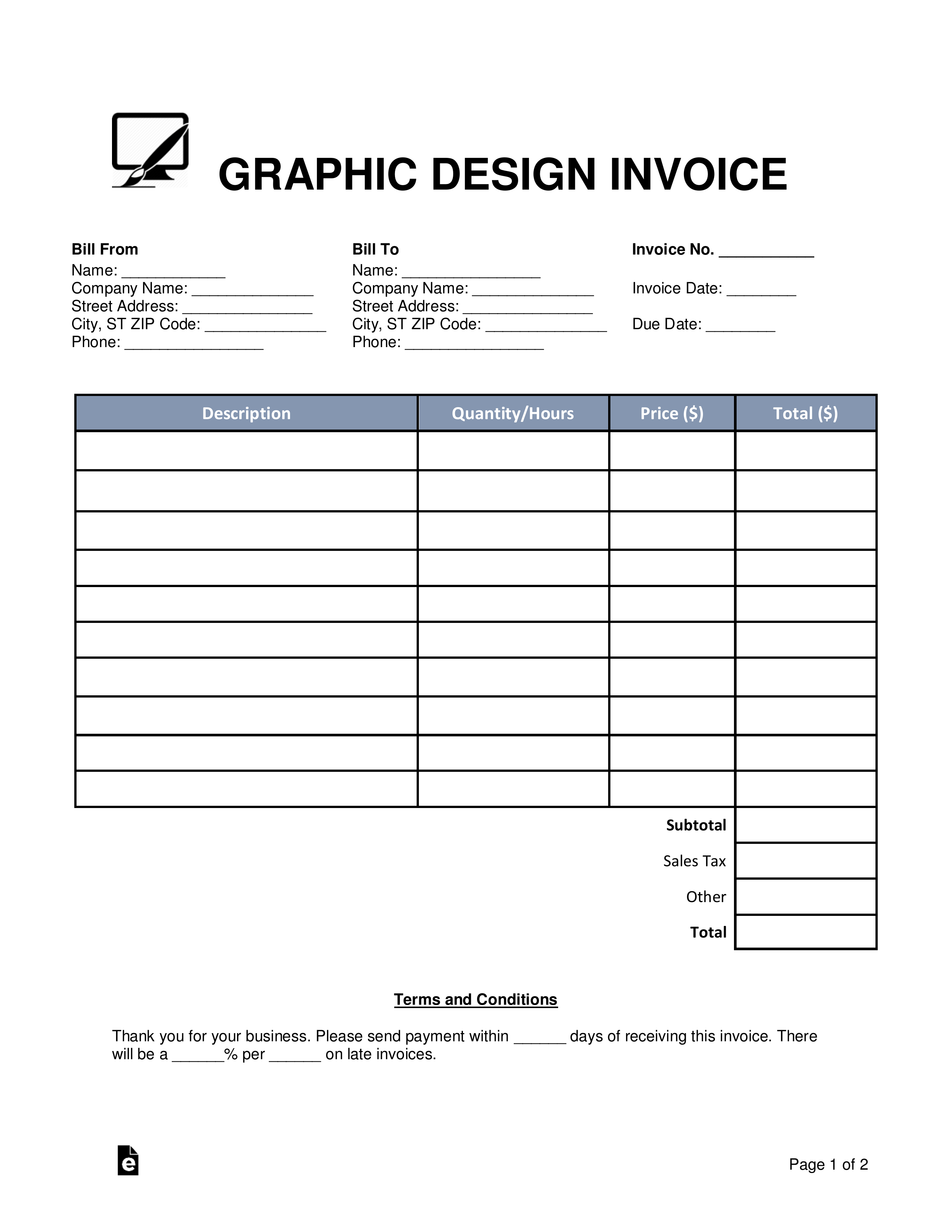 Free Graphic Design Invoice Template - Word | Pdf | Eforms for Graphic Design Invoice Template Pdf