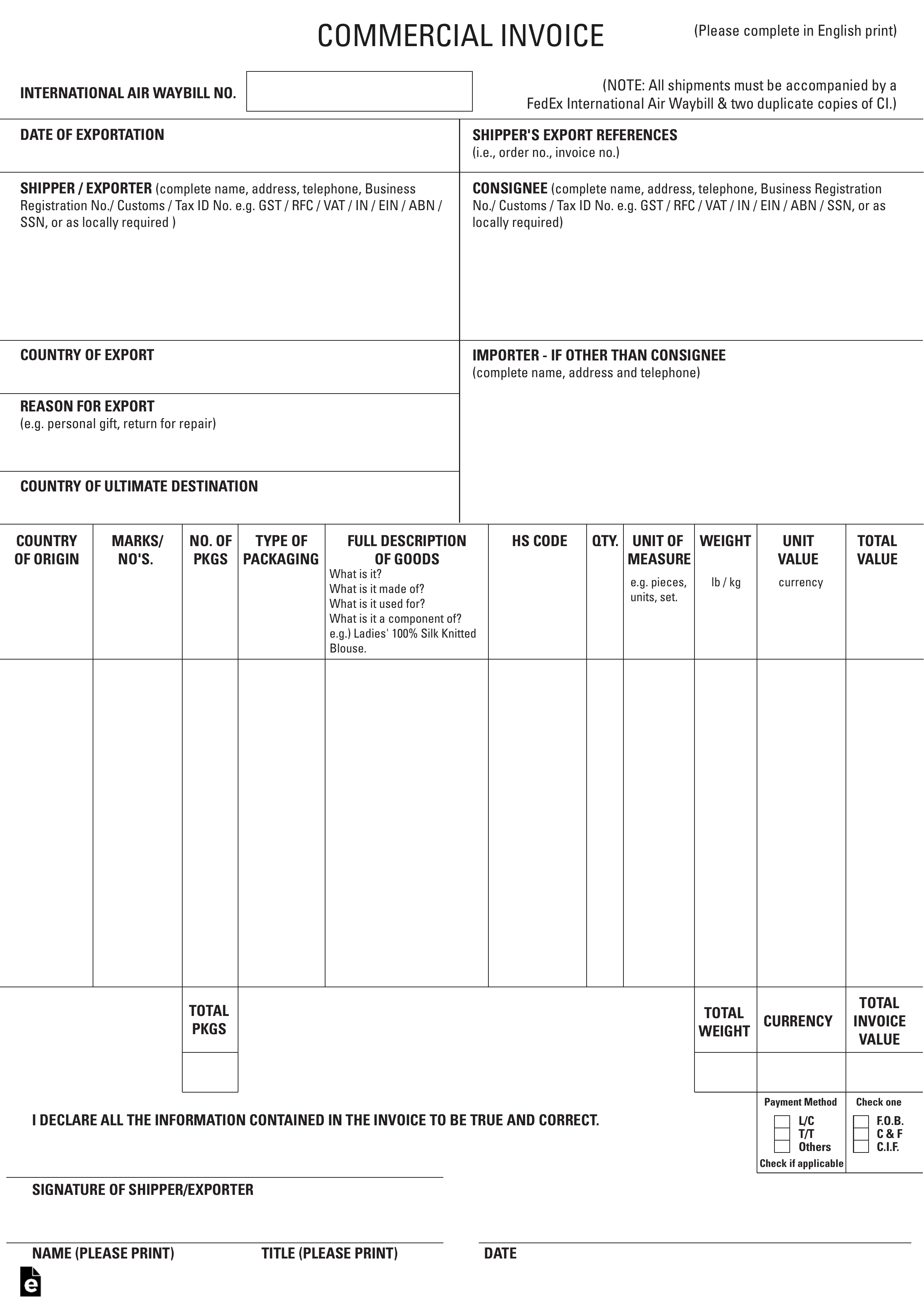 Free International Commercial Invoice Templates - Pdf in International Shipping Invoice Template