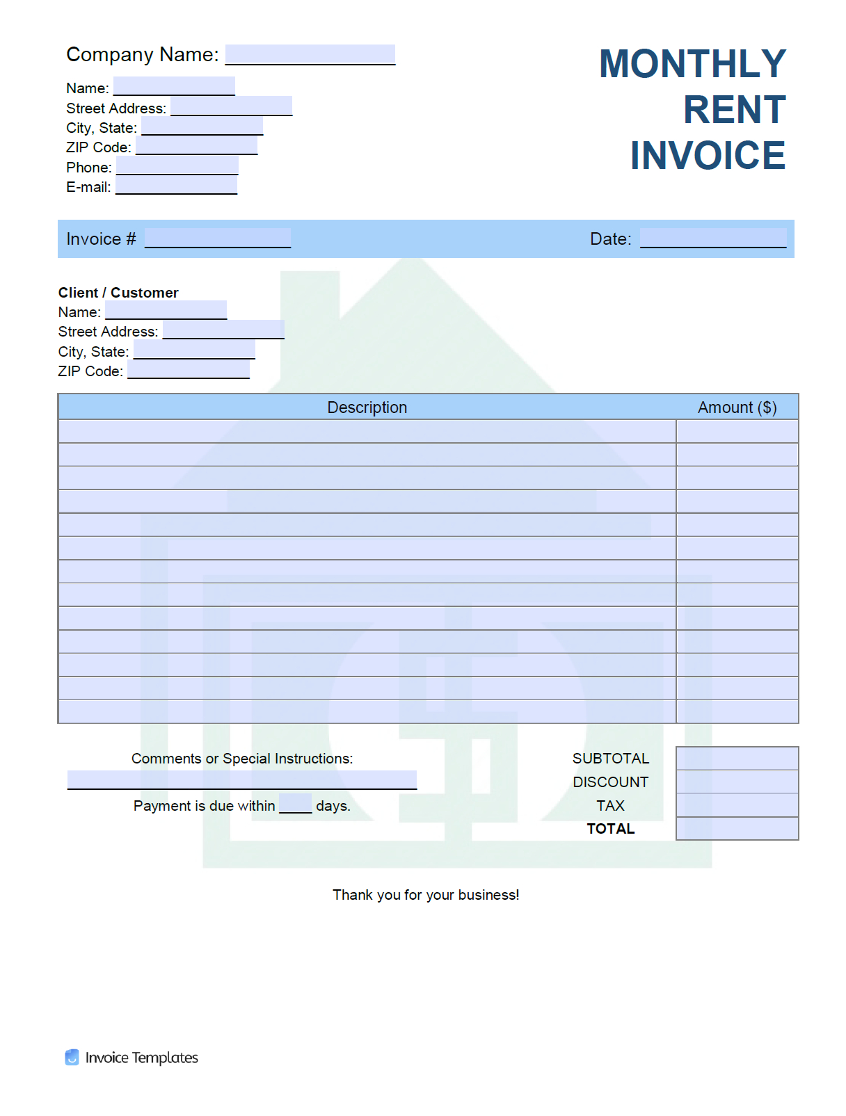 Monthly Rent Invoice Template Various Templates Ideas