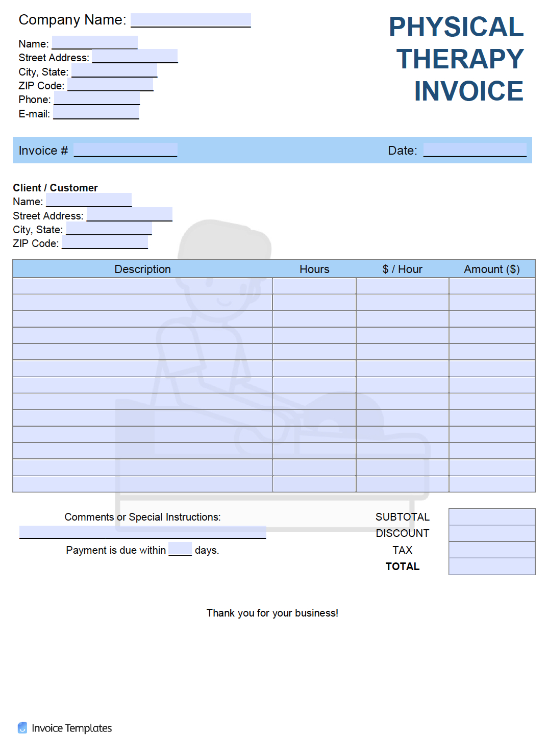 Free Physical Therapy Invoice Template | Pdf | Word | Excel with Physical Therapy Invoice Template