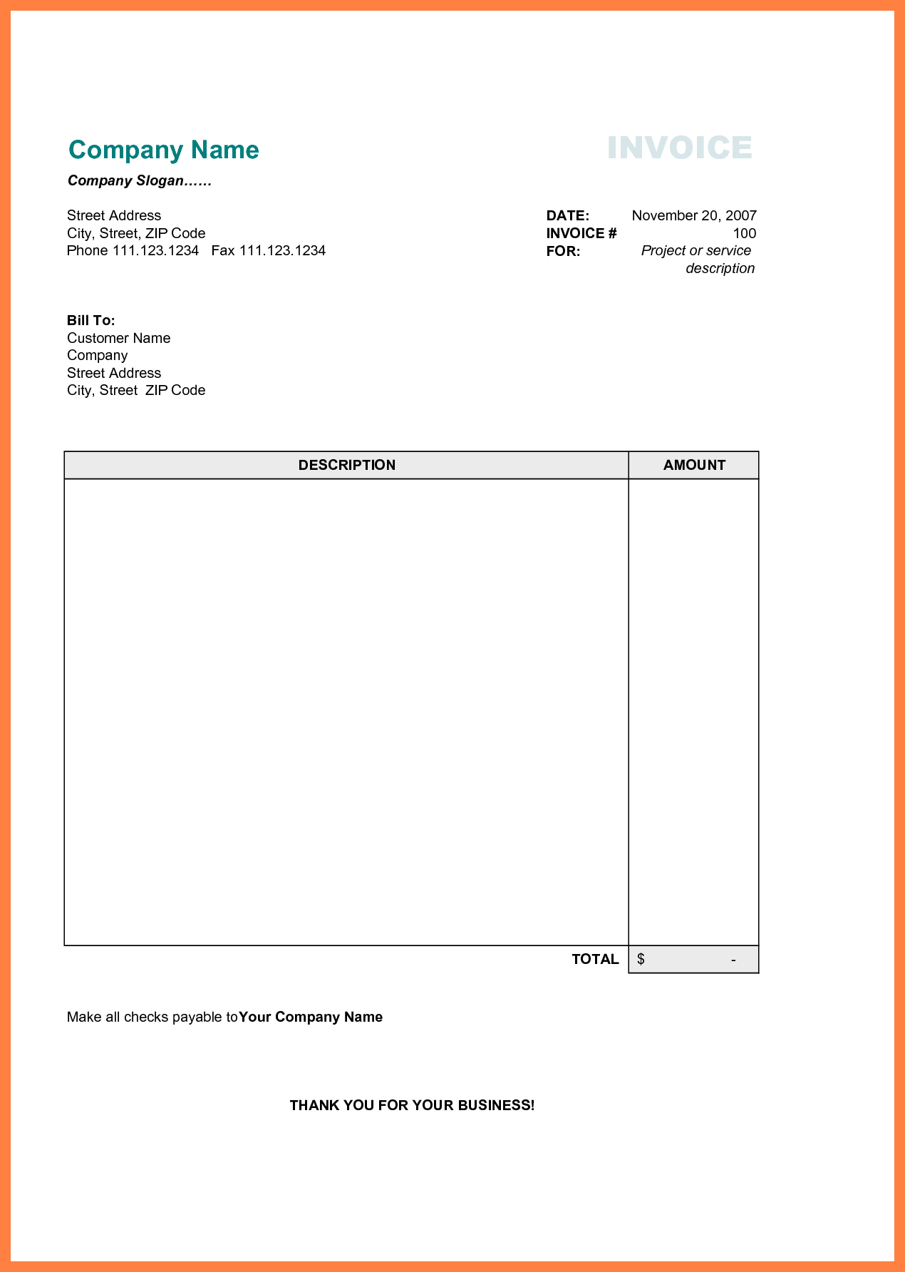 Free Printable Business Invoice Template - Invoice Format In within Free Printable Invoice Template Microsoft Word