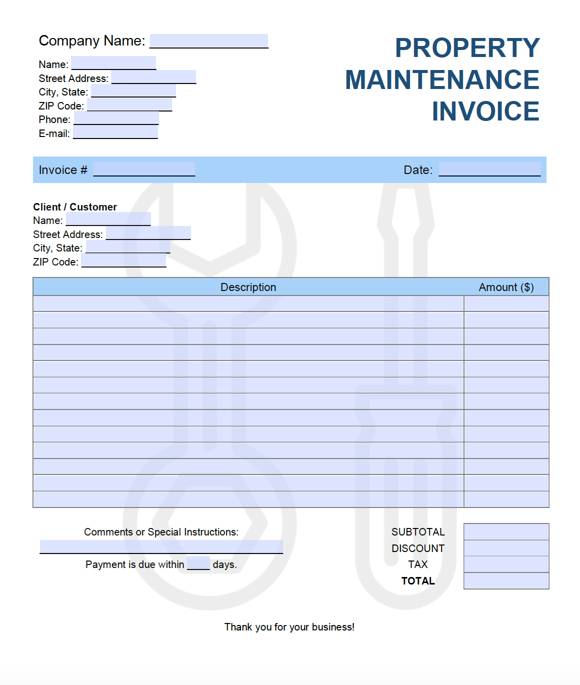 Free Property Maintenance Invoice Template | Pdf | Word | Excel with Maintenance Invoice Template Free