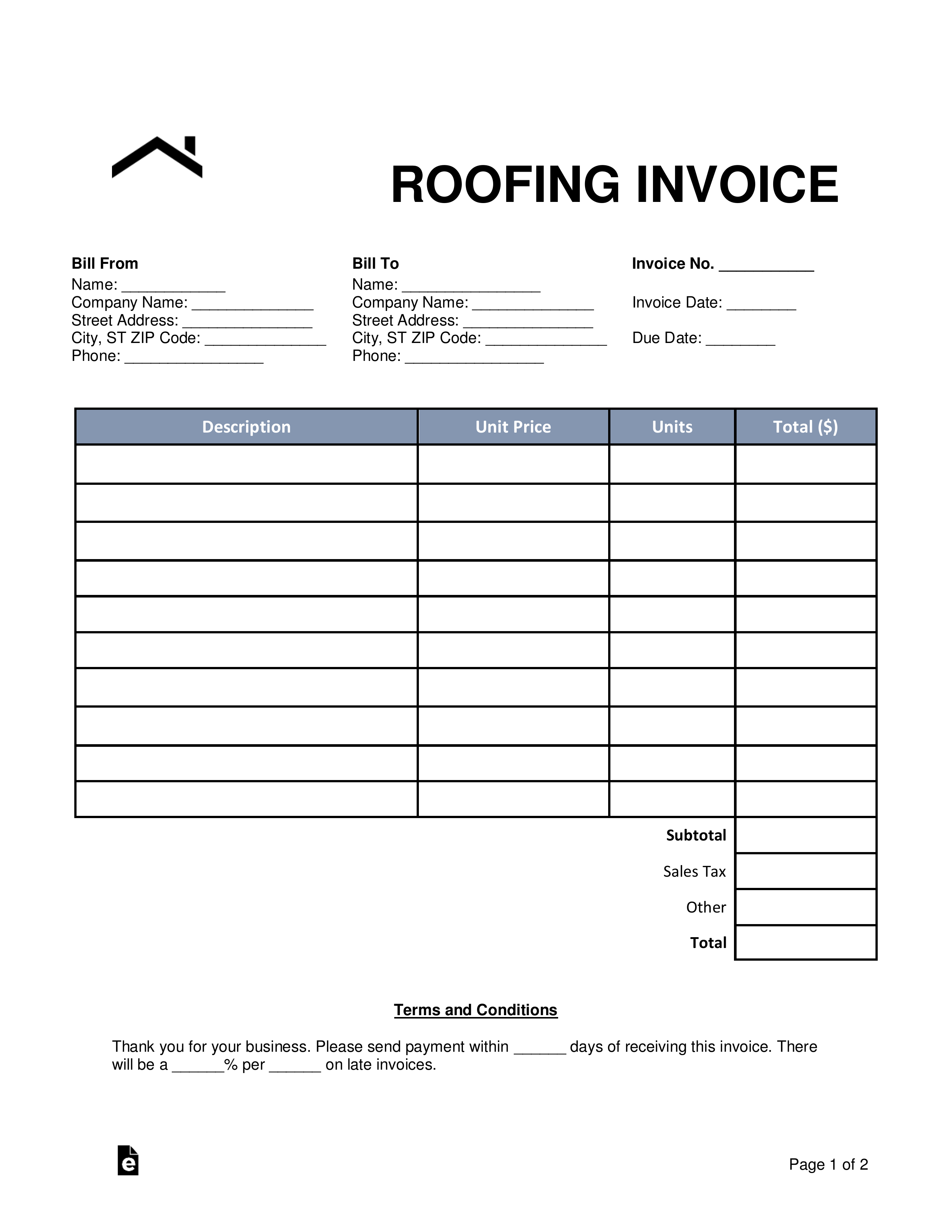 Free Roofing Invoice Template - Word | Pdf | Eforms – Free for Free Roofing Invoice Template