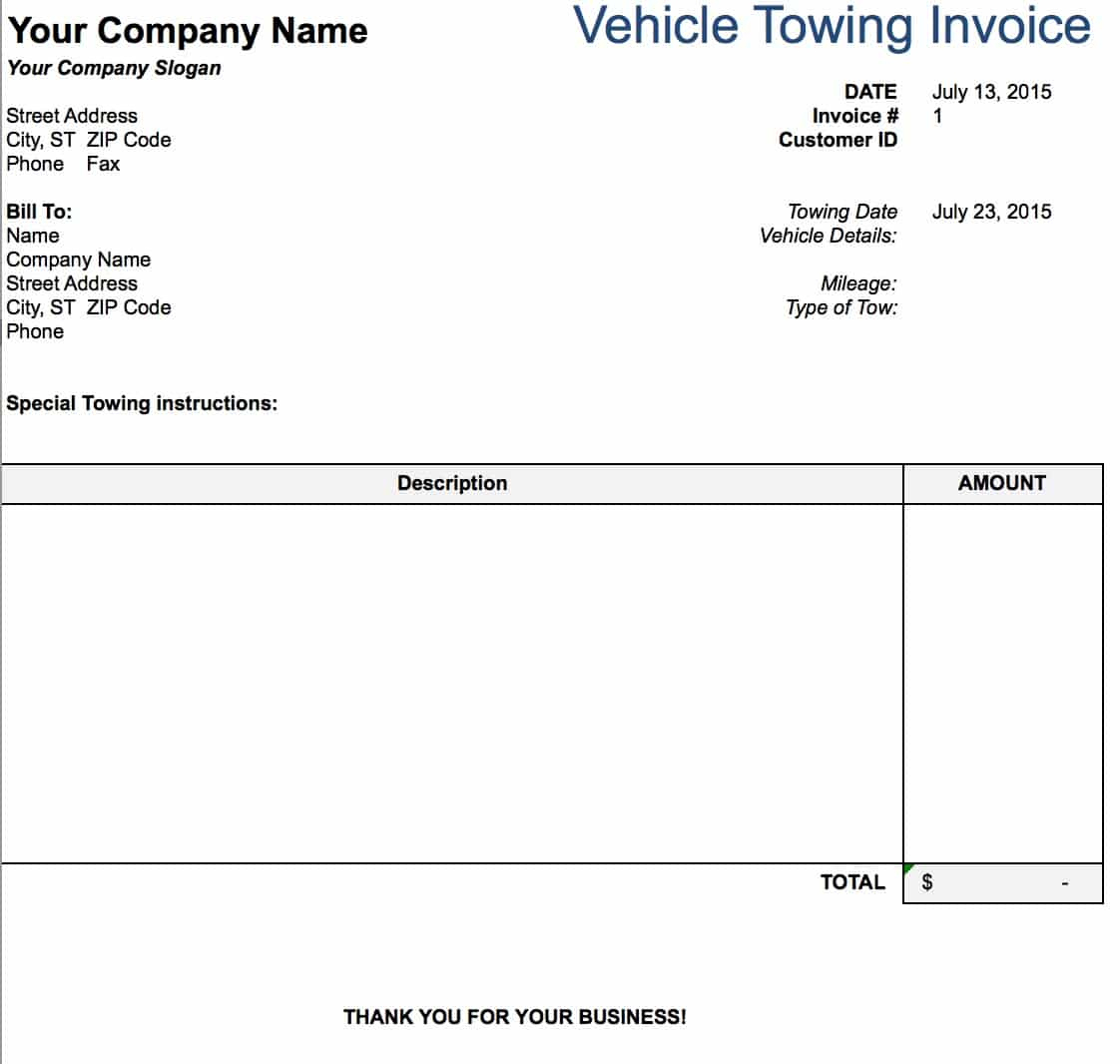 Free Towing Service Invoice Template | Pdf | Word | Excel within Towing Service Invoice Template