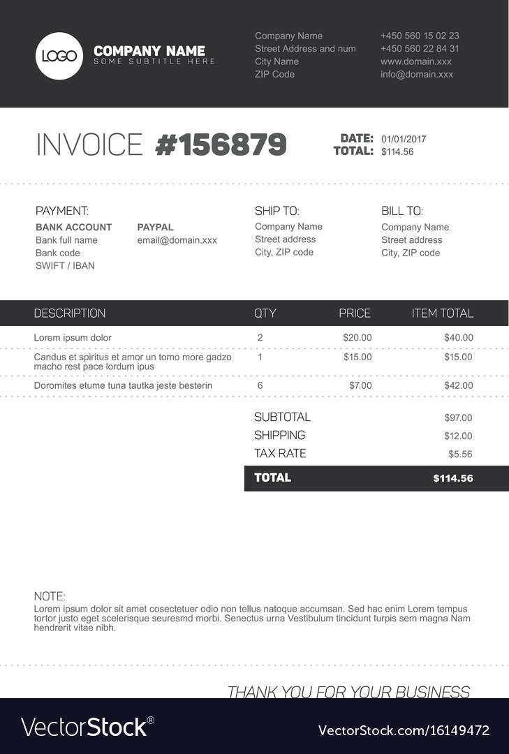 Invoice Template - Black And White Version regarding Black Invoice Template