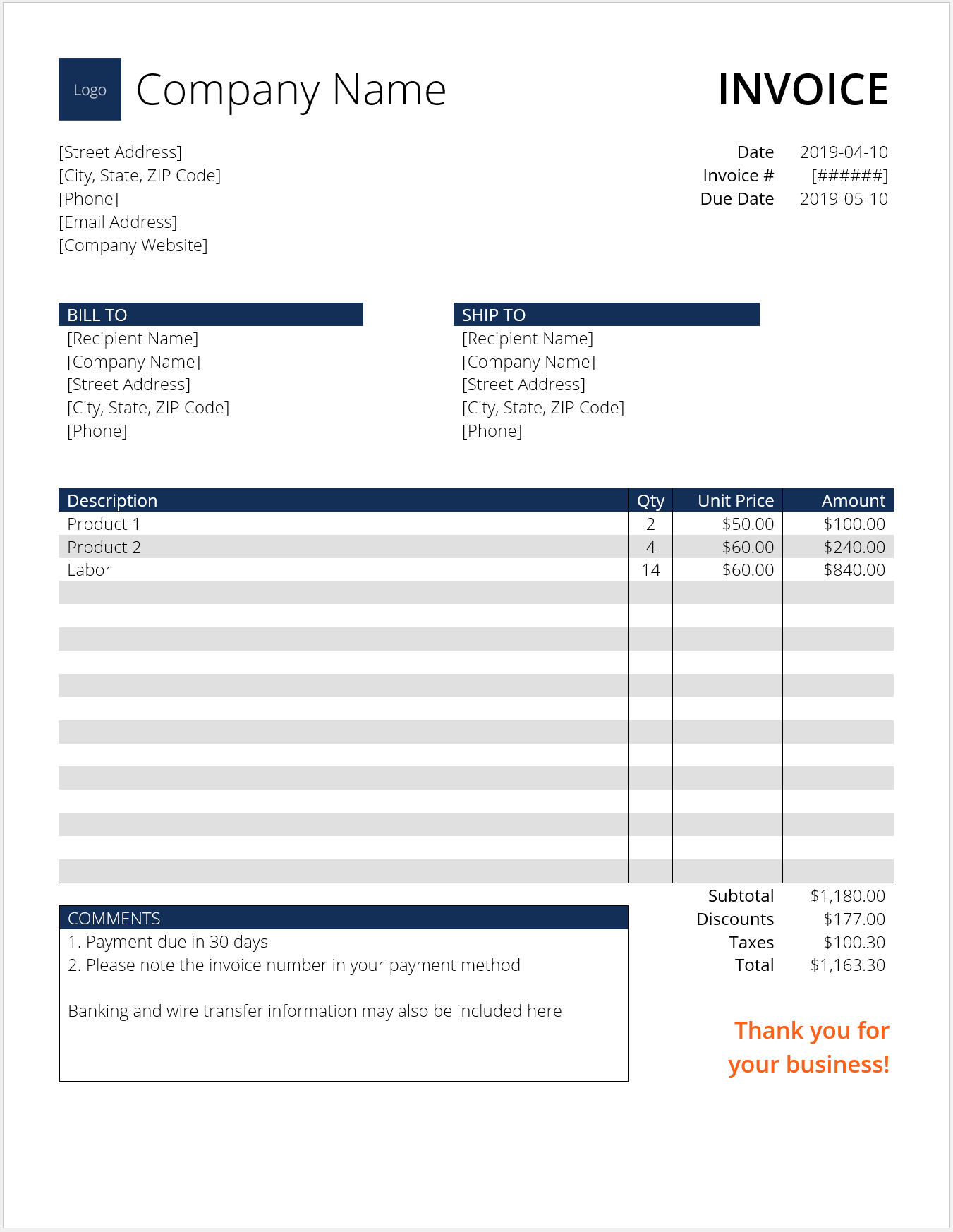Invoice Template (Word) - Download Free Word Template with regard to Template Of Invoice In Word