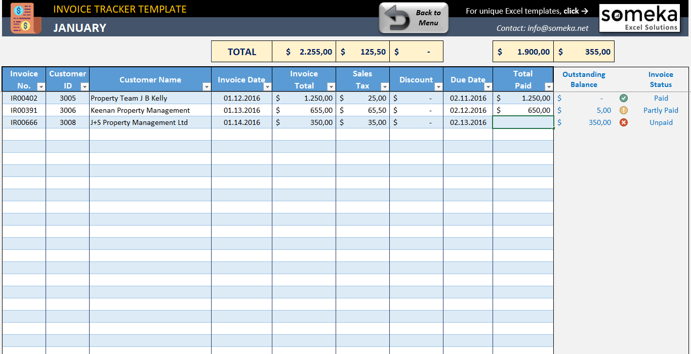 Invoice Tracker within Invoice Tracking Spreadsheet Template