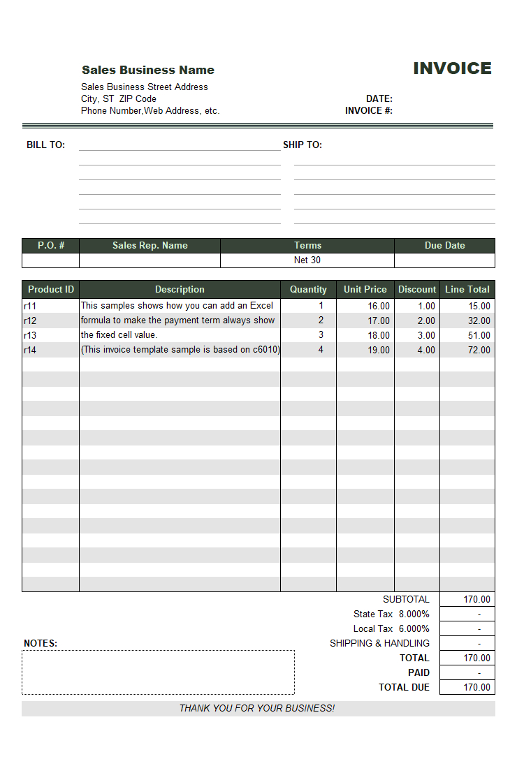 Net 30 Invoice Sample throughout Net 30 Invoice Template