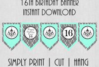 Printable 16Th Birthday Banner, Printable Sweet 16 Banner intended for Sweet 16 Banner Template