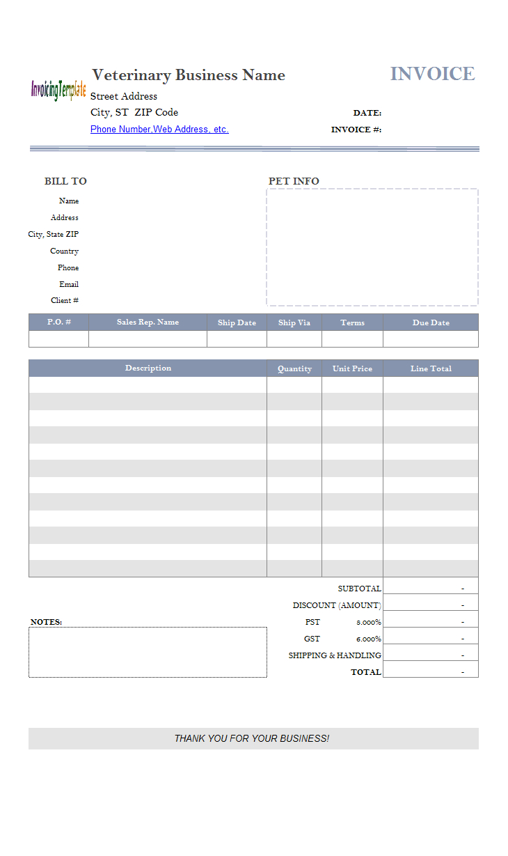 Veterinary Invoice Template intended for Veterinary Invoice Template