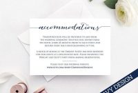 Accommodations Card Insert Wedding Information Card Template with Wedding Hotel Information Card Template