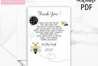 Bee Baby Shower Thank You Template, Baby Shower Thank You Cards, 5"x7",  Instant Download, Editable Text And Printable pertaining to Thank You Card Template For Baby Shower