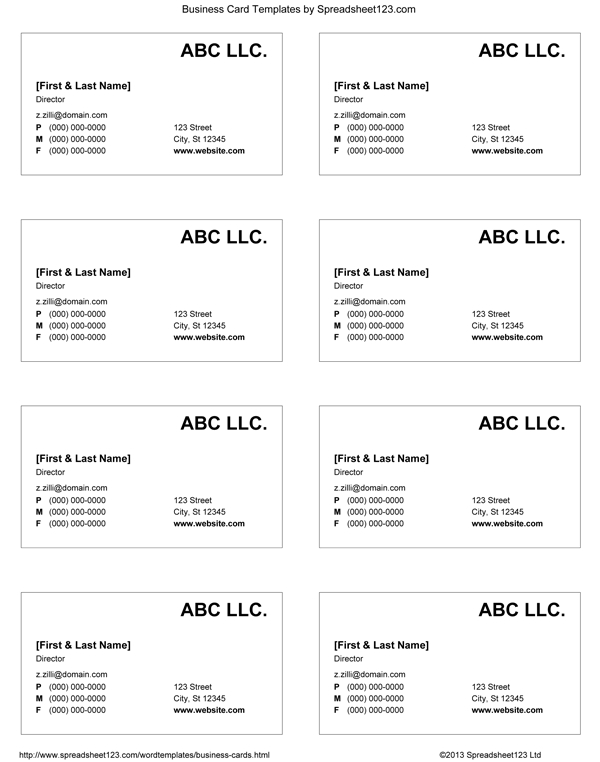 Business Card Templates For Word throughout Word Template For Business Cards Free