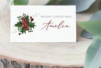 Christmas Place Cards Holiday Name Cards Editable Escort Cards Template  Instant Download Holly And Berries Printable Place Cards Table Card for Christmas Table Place Cards Template